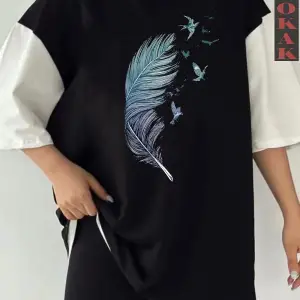 Siyah Oversize Çift Renk TÜY  Baskılı Unisex Tshirt