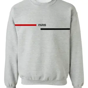 Siyah Oversize Paris Şerit Baskılı Pamuklu Kapşonsuz Bisiklet Yaka Unisex Sweatshirt