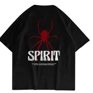 Siyah Oversize Spirit Baskılı Pamuklu Unisex Tshirt