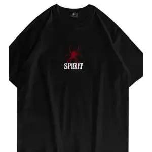 Siyah Oversize Spirit Baskılı Pamuklu Unisex Tshirt