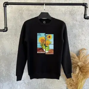 Siyah Oversize Tasarım Baskılı Kapşonsuz 0 Yaka Pamuklu Unisex Sweatshirt
