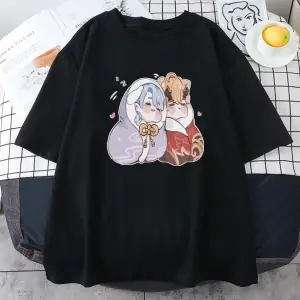 Siyah Oyun Genshin Etki Kamisato Ayato ve Thoma Yaz Kawaii Karikatür