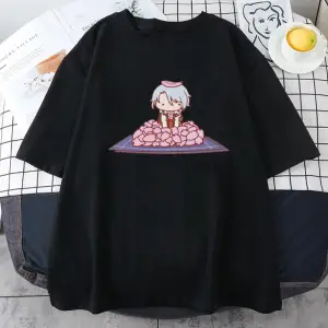 Siyah Oyun Genshin Etki Kamisato Ayato ve Thoma Yaz Kawaii Karikatür