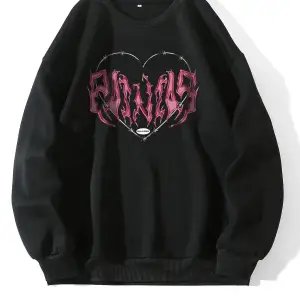 Siyah Painias Baskılı Oversize Bisiklet Yaka Sweatshirt