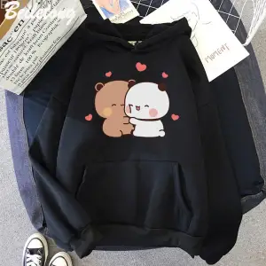 Siyah Panda ayı sevimli karikatür Hoodies Bubu Dudu Kawaii kız ilkbaharsonbah