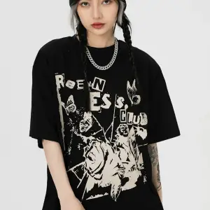 Siyah Rreenness Clup Baskılı Oversize Bisiklet Yaka Erkek Tişört