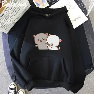 Siyah Şeftali Ve Goma HoodieŞeftali Kedi Mochi Sevimli Romantik KawaiiArka