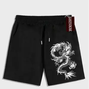 Siyah Şort KOD Trend EMRG Erkek Ejderha Baskılı