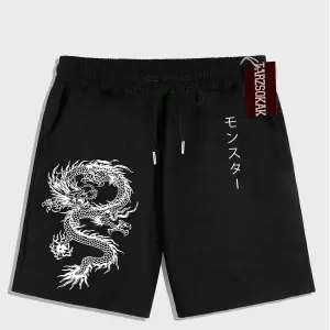 Siyah Şort KOD Trend EMRG Erkek Ejderha Baskılı