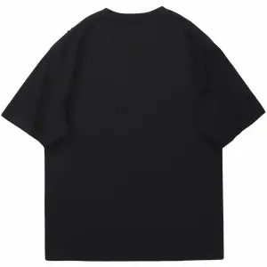 Siyah Sticker Baskılı Oversize Bisiklet Yaka Erkek Tişört