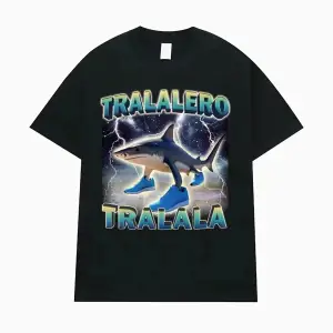 Siyah Tralalero Tralala Komik Köpekbalığı Meme Hediyeler Gotik Vintage T-s