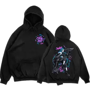 Siyah Unisex Arcane Jinx Boom Maymun Kapüşonlular video oyunu
