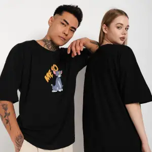 Siyah Unisex Ikili Me To Only You Baskılı Oversize T-shirt