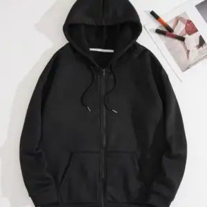 Siyah Unisex Mona Lisa Baskılı Fermuarlı Kapşonlu Oversize Sweat Ceket