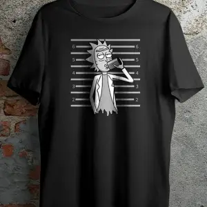 Siyah Unisex Rıck Baskı Oversıze Tshirt