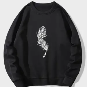 Siyah Yakasız Tüy Baskılı Unisex Sweatshirt