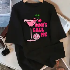 Siyah Yaz an Çilek Kokteyl Baskı Üstleri Yumuşak O-Boyun T Tüm Maç Gi