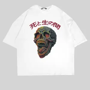Skull Scream Baskılı Oversize Unisex Beyaz