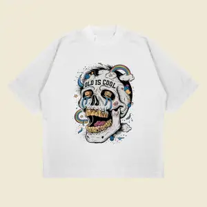 Skullrainbow Baskılı Oversize Unisex Pamuklu Nefes Alan Kalın Kumaşlı