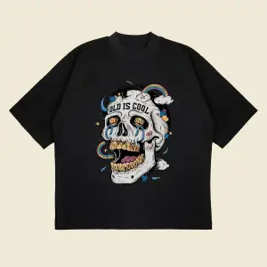 Skullrainbow Baskılı Oversize Unisex Pamuklu Nefes Alan Kalın Kumaşlı