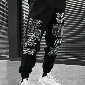 Slogan & Cartoon Graphic Drawstring Waist Eşofman Altı