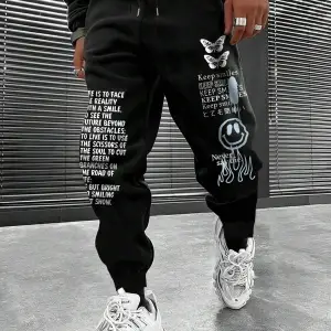 Slogan & Cartoon Graphic Drawstring Waist Eşofman Altı