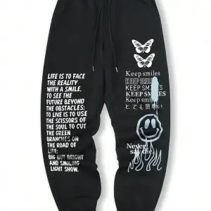 Slogan & Cartoon Graphic Drawstring Waist Eşofman Altı