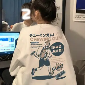 Slogan & Cartoon Graphic Drop Shoulder Sweatshirt Beyaz