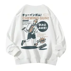 Slogan & Cartoon Graphic Drop Shoulder Sweatshirt Beyaz