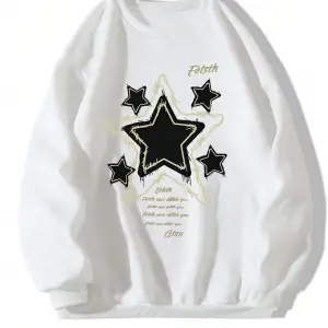 Slogan Grafikli Düşük Omuz Oversize Sweat Beyaz