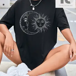 Slogan Grafikli Düşük Omuzlu Tişört