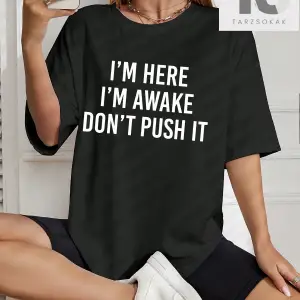 Slogan Grafikli Düşük Omuzlu Tişört