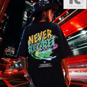 Slogan Grafikli Düşük Omuzlu Tişört