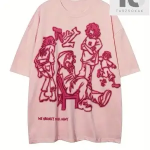 Slogan Grafikli Düşük Omuzlu Tişört