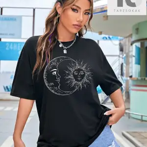 Slogan Grafikli Düşük Omuzlu Tişört