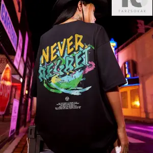 Slogan Grafikli Düşük Omuzlu Tişört