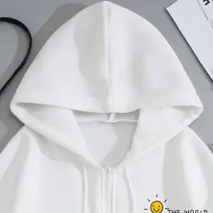 Slogan Graphic Drawstring Lined Kangaroo Pocket Hoodie Beyaz