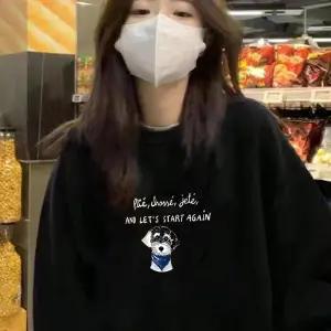 Slogan ve Karikatür Grafikli Düşük Omuz Oversize Sweat Beyaz