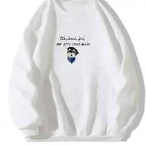 Slogan ve Karikatür Grafikli Düşük Omuz Oversize Sweat Beyaz