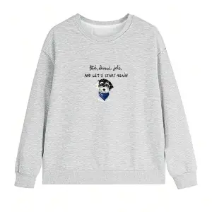 Slogan ve Karikatür Grafikli Düşük Omuz Oversize Sweat Beyaz