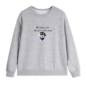 Slogan ve Karikatür Grafikli Düşük Omuz Oversize Sweat Beyaz