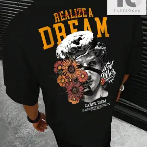 Sloganlı Erkek Heykel Baskılı T-shirt