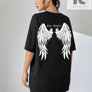 Sloganlı Grafik Düşük Omuz Tişört