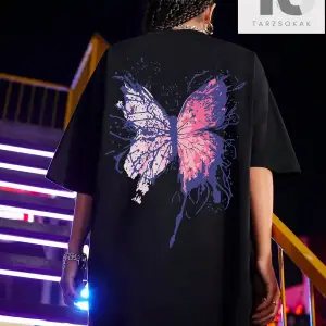 Sloganlı Grafik Düşük Omuz Tişört