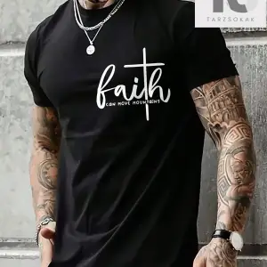 Sloganlı ve Kalpli Siyah Örme Bisiklet Yaka Kısa Kollu Erkek Tişört