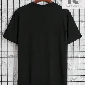 Sloganlı ve Kalpli Siyah Örme Bisiklet Yaka Kısa Kollu Erkek Tişört