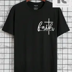 Sloganlı ve Kalpli Siyah Örme Bisiklet Yaka Kısa Kollu Erkek Tişört