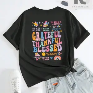 Sloganlı ve Karikatür Baskılı Düşük Omuzlu Tişört