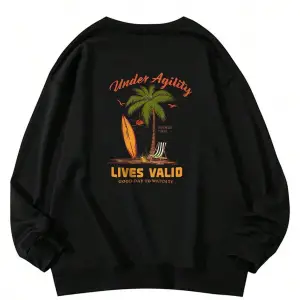 Sloganlı ve Tropikal Baskılı Düşük Sweat Gri