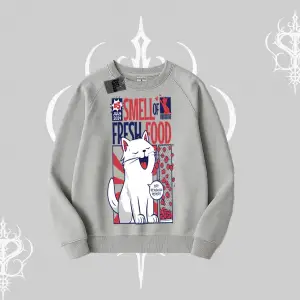 Smell of Fresh Food Kedi Baskılı Biskilet Sweatshirt